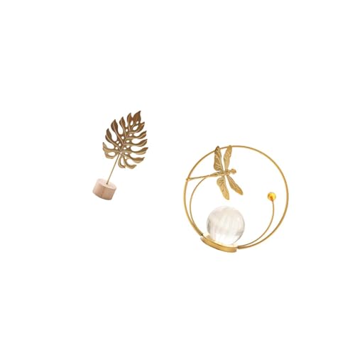 Fenteer Leaf Sculpture Metal Leaf Statue Art Figurine Crystal Ball Ornament Iron with Wood Base Elegant Decoration Suitable for Bedroom Living Room Office GIF