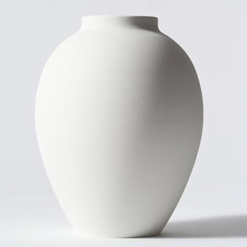 White Vase for Home Decor - Modern Farmhouse Ella Flower Vase for Table, Mantel & Shelf Decorations - Round Iron Decorative Vase 9 Inch Tall - Matte Finish Centerpiece - color: White Ovoid