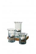 First of a Kind Set of 3 Glass Candle Holder - Hurricane Candle Holder with Rustic Insert, Mouthblown by Artisans in Colombia - Perfect for Home Decor, Centerpieces, Display with Personal Memorabilia - size: Set of 3