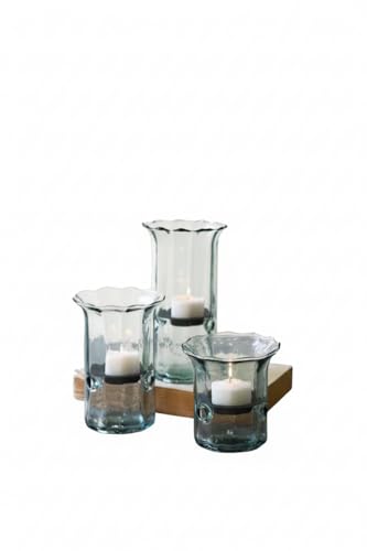 First of a Kind Set of 3 Glass Candle Holder - Hurricane Candle Holder with Rustic Insert, Mouthblown by Artisans in Colombia - Perfect for Home Decor, Centerpieces, Display with Personal Memorabilia - size: Set of 3