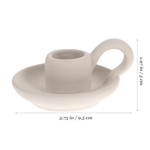 DOITOOL 2Pcs Ceramic Candle Holder Candlestick Holder with Handle, Taper Candle Stand Candlelight Stand Holder Decorative Candle Display Holder for Desktop Dining Room Home Decoration Display (White) - color: White