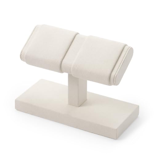 Microfiber Watch Display Stand T-bar For Men And Women, Jewelry Holder Organizer For Wristwatch/Bracelet/Storage Display Rack (White) - color: Beige, size: 2 Slots