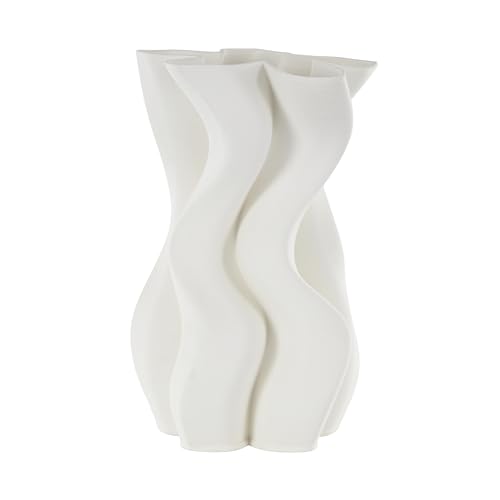 Deco 79 Ceramic Abstract Decorative Vase Ribbed Dimensional Wavy Centerpiece Vase with Floral Shaped Rim, Flower Vase for Home Decoration 8" x 8" x 13", White - color: White, size: 8" x 8" x 13"