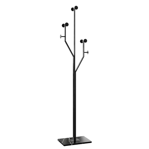 Sturdy Coat rack,Coat tree freestanding heavy duty with Marble Base,Metal standing coat rack for Bedroom,Entrance,Modern clothes hanger stand for Coats,Hats,Bags (black) - style: black-tree hook