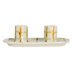 Creative Co-Op Checkered Charm Stoneware Taper Holders, Multicolor - style: Taper Holder