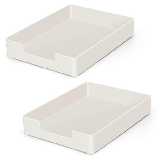 Desk Organizer Tray, 2-Pack A4 Letter-Size Tray, Plastic Printer Paper Holder, Rectangular Desktop Stackable File Holder for Office Supplies School Home, Mail Document Storage Containers (White) - color: White-2 Pcs