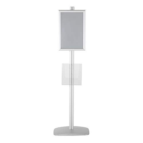 M&T Displays Free Standing Aluminum Display Stand Single Sided Document Brochure Sign Holder Front Loading Portrait Landscape Silver Snap Frame 1x(11x17) and Clear Acrylic Pocket 1x(8.5x11) Inch - color: Silver