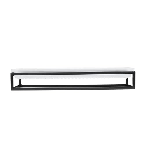 Ribbed Glass and Metal Tray – Frosted White with Black Accents, Modern Minimalist Storage
