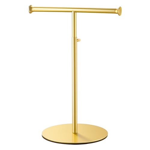 niffgaff 2 Pack 15‘’-24‘’ T Bar Purse Display Stand Tabletop: Adjustable Height Handbag Holder, Countertop Hanging Rack for Long Necklace Scarf Lanyard, Gold - color: Gold