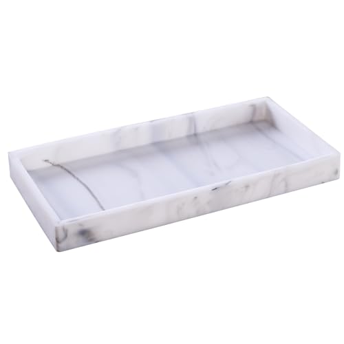 Bathroom Vanity Tray - 2PC (11.8 '' and 8'') Silicone Kitchen Sink Tray for Perfume Soap Towel Bathroom Accessory for Soap Dispenser Vanity Trays, White Marble - color: Marble, size: M+Mini