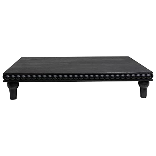 GENMOUS Farmhouse Black & White Distressed Wood Display Stand, 3-Tier Beaded Pedestal Tray for Bathroom, Kitchen, or Living Room Decor