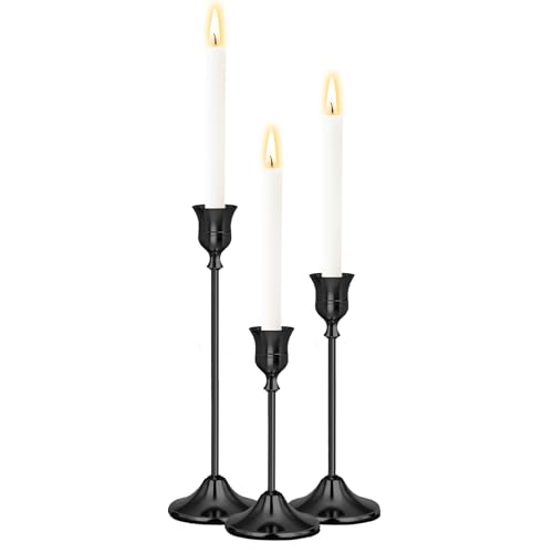 Black Candlestick Holders Set of 3, Weighted, Metal Taper Candle Stick Holders, Vintage Christmas Brass Home Decor for Table, Mantel, Room Decorations Housewarming Gift Black-3 - color: Black, size: Set of 3