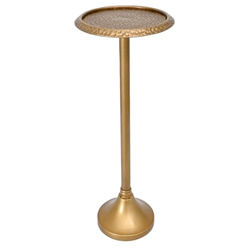 SwallowLiving Antique Gold Drink Table – Hammered Metal Side Table for Small Spaces – Round Pedestal End Stand for Living Room, Bedroom, Office & Apartment Corner – Weighted Base, 23 Inch Tall - color: Hammered Brass Gold
