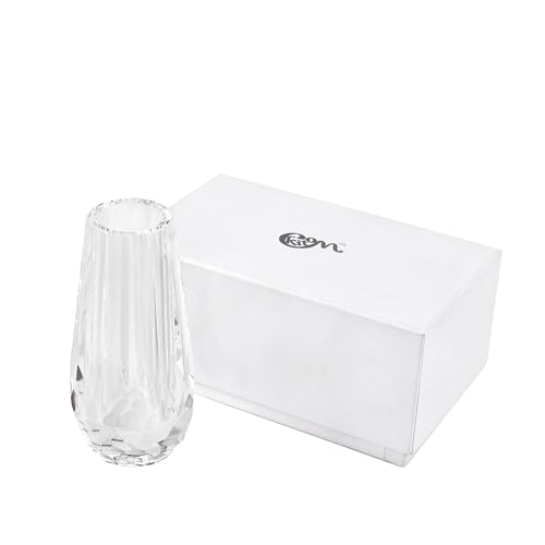 Kitcom Small Flower/Bud Crystal Vase Decorative Vases for Home or Wedding, Outline Dimensions W2.8''xH6', Clear with Gift Box - size: Medium