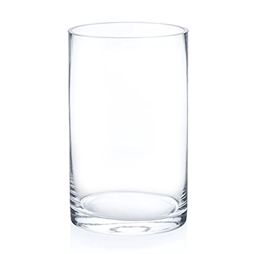 Enova Floral Clear Glass Cylinder Vase 6 x 10 Inches Round Flower Vase, Pillar Candle Floating Candle Holder Vase, Tall Glass Vase for Flowers, Glass Vase for Decor, Wedding Centerpieces (1 Piece) - size: 6W x 10H
