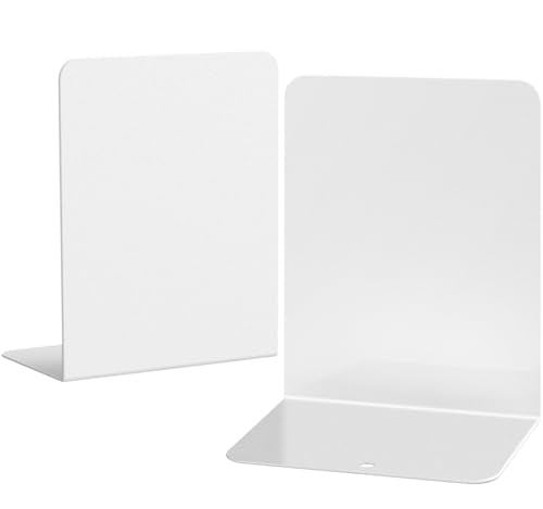 Book Ends, 2 Pieces Metal Bookend for Shelves, Bookends for Heavy Books, Book Holders for Shelves, Desk Organizers, Book Dividers for Office, School, Bookstore, Home - color: B-white-frosted Surface, size: 2 Pieces