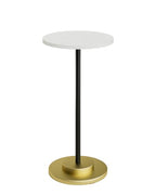 Masupu Drink Table, Round Side Table for Small Spaces, Pedestal Side Table, Small End Table with Metal Base, for Living Room, Bedroom, Bathroom, White - color: 02.white Black Gold