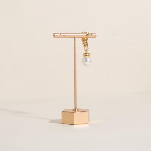 Golden earring display stand for selling, Metal earring T bar holder for show, Jewelry earring storage organizer, jewelry photography props (Hexagon base-Golden-Low) - color: Gold, size: Low