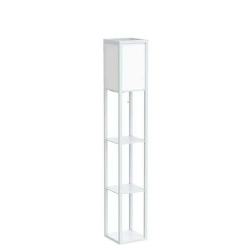 Brightech Maxwell - Modern Shelf Floor Lamp with Lamp Shade & Warm White LED Bulb, Corner Display Floor Lamp with Shelves for Living Room, Bedroom, Nightstand Office, Home Decor Storage - White - color: White