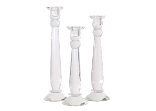 Crystal Candlesticks — by Alice Lane Home Collection — Set of 3 — Decorative Candle Holders — Classic Design for Weddings, Dining and Party — Timeless Home Decor — for Tapered Candles — Size S, M & L