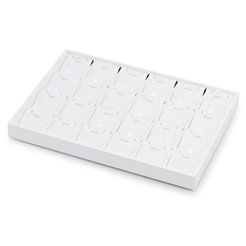 White PU Leather Jewelry Display Tray 24 Grids Pendant Earrings Necklace Organizer Display Showcase Jewelry Storage Tray - size: 24 Grid with insert