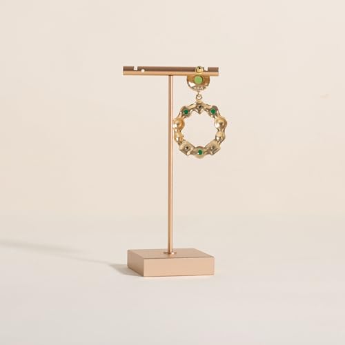 Golden earring display stand for selling, Metal earring T bar holder for show, Jewelry earring storage organizer, jewelry photography props (Square base-Golden-High) - color: Gold, size: High