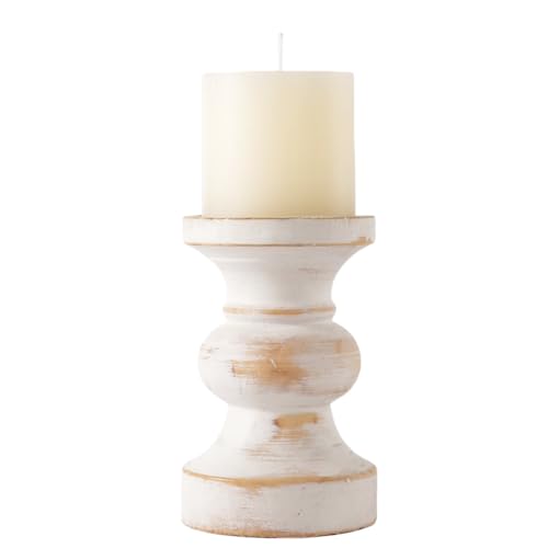 CedarLux Rustic Pillar Candle Holder, 6 Inch White Wooden Candlestick Holders, Farmhouse Candle Stands for Pillar Candle,Decorative Wood Candlestick Holders for Living Room, Table Centerpiece - size: 6"H