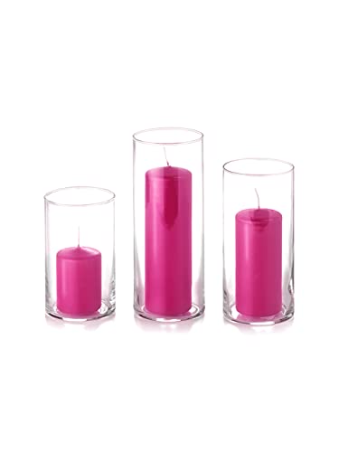 yummi Set of 12 Slim Pillars and Cylinder Vases - Hot Pink - color: Hot Pink