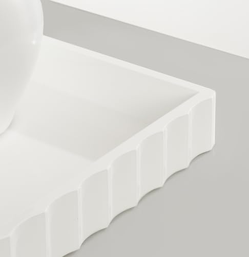 Kate and Laurel Lissi Decorative Rectangle Tray with Wavy Design; 16 x 12; White; Modern Scalloped Serving Tray for Coffee Table Ottoman; Dining Table; or Entryway Catch-All Tray - color: White