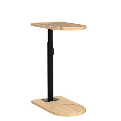 YUHFERA 360° Rotatable Sofa Tray Table for Couch Arm - Height Adjustable End Table for Bed or Chair with Phone & Tablet Slots, TV Tray Table, Side Table Tray for Small Spaces（Bamboo,Arc） - color: Natural