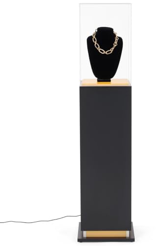 Displays2go Pedestal Display Case with Ambient LED Lighting and Clear Acrylic Top (PEDLEDBK2)