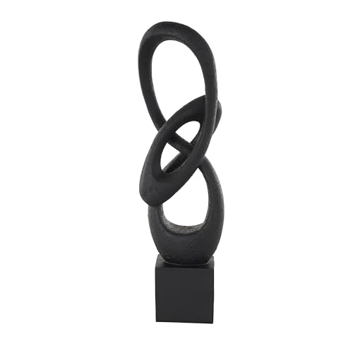 Deco 79 Polystone Abstract Decorative Sculpture Intertwined Loop Home Decor Statue with Block Base, Accent Figurine 6" x 4" x 20", Black - size: 6" x 4" x 20"