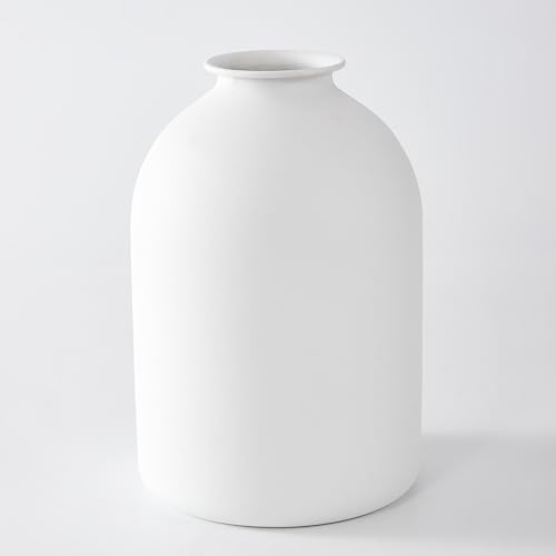 White Metal Vase, Modern Decorative Vase, Minimalist Tall Round Vase for Living Room, Bedroom, Entryway, Table & Shelf Decor, White Ceramic Look Metal Vase for Floral Arrangements - color: White