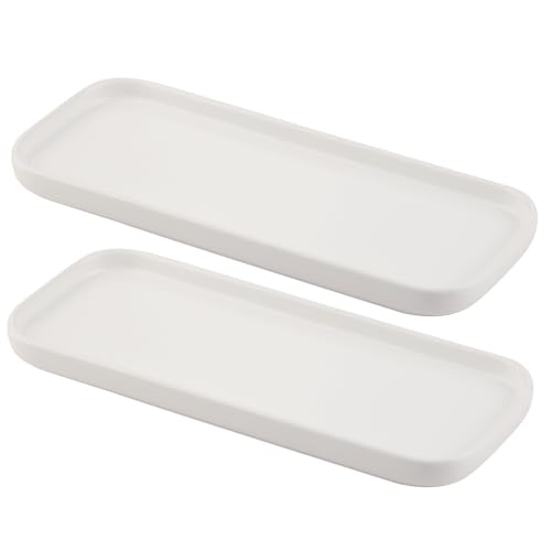 VanEnjoy Set of 2 White Ceramic Tray for Kitchen Counter, White Vanity Tray for Bathroom Counter, Long Narrow Tray for Soap Bottles - color: White