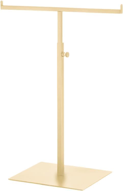 Purse Display Stand T Shaped, Countertop Jewelry/Scarf/Handbag T-Bar Display Stand, Tabletop Double Hook Hanging Stands for Long Necklaces, Metal with Adjustable Height - Gloden - color: Golden