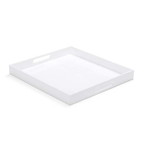 White Acrylic Ottoman Tray with Cutout Handles 24x24 Inch Over-Sized Serving Tray Rubber Boot Organizer Decorative Tray for Living Room, Bedroom,Bathroom Entryway and Kitchen Tabletop - color: White, size: 24" x 24" x 2"