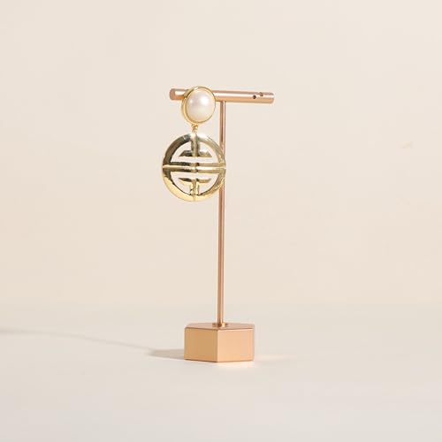 Golden earring display stand for selling, Metal earring T bar holder for show, Jewelry earring storage organizer, jewelry photography props (Hexagon base-Golden-High) - color: Gold, size: High
