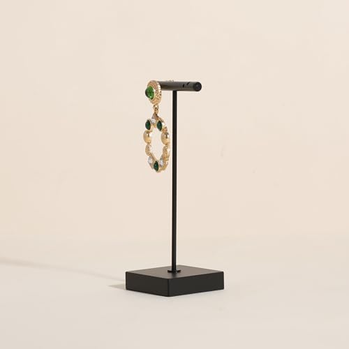 Black earring display stand for selling, Metal earring T bar holder for show, Jewelry earring storage organizer, jewelry photography props (Square base-Black-High) - color: Black, size: High