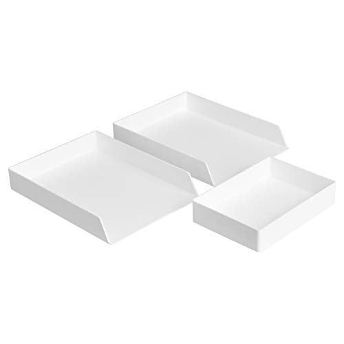 Amazon Basics Rectangular Plastic Desk Organizer Bundle, 3 Pieces Letter Tray/Accessory Tray, White - color: White, style: 3 Pieces