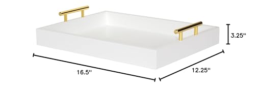 Kate and Laurel Lipton Decorative Tray with Polished Metal Handles, White and Gold - color: White/Gold, size: 16.5" x 12.3" x 3.3"