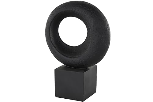 Deco 79 Polystone Geometric Decorative Sculpture Textured Cutout Ring Home Decor Statue with Block Base, Accent Figurine 10" x 5" x 14", Black - size: 10" x 5" x 14"