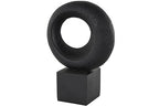 Deco 79 Polystone Geometric Decorative Sculpture Textured Cutout Ring Home Decor Statue with Block Base, Accent Figurine 10" x 5" x 14", Black - size: 10" x 5" x 14"