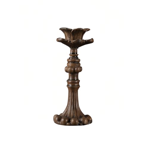 French Nostalgic Floral Resin Candle Holder - Antique Bronze Finishing, Retro Carved Candlestick Decor for Home, Shelf, Mantel (Small/Medium/Large Size) (Large Size) - size: Large size
