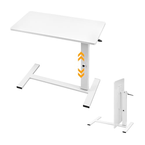 lumizone Foldable Overbed Table with Wheels Adjustable Height Bedside Desk 27.56"-36.61" Rolling Hospital Bed Table with Casters Medical Tray for Home Use Desk Over the Bed - color: White