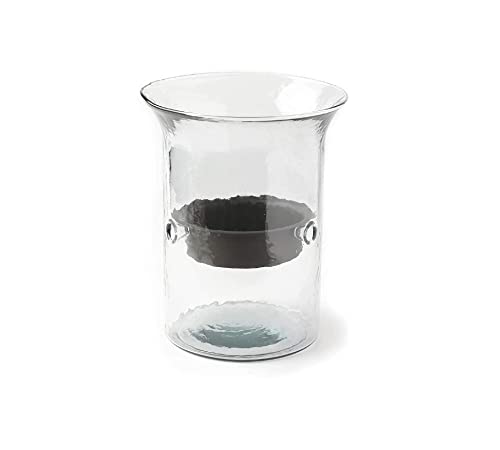 First of a Kind Glass Hurricane Pillar Candle Holder with Rustic Metal Insert, Perfect as a Centerpiece (8" Tall Clear) - size: 8" Tall Clear
