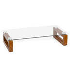 YEOUX Multi-Purpose Desktop Stand, Clear Floating Computer Monitor Riser with Natural Wood Base, Desk Organization Shelf for Printer, Laptop, Audio Device, Flat Screen - color: Walnut&Clear