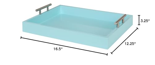 Kate and Laurel Lipton Decorative Tray with Polished Silver Metal Handles, Pastel Teal - color: Light Teal, size: 16.5" x 12.3" x 3.3"