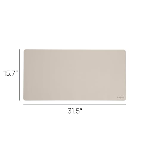 Smead Desk Pad, Vegan Leather Desk Mat with Non-Slip Faux Suede Backing, Perfect Desk Organizer for Office Decor, 31.5” x 15.7” Medium, Sandstone (64831) - color: Beige, size: 15.7" x 31.5"