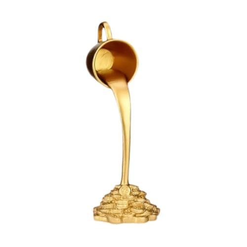 Floating Coffee Cup Mug Sculpture Pouring Spilling Coin Figurine Bedroom Gift Desk Figure Resin Statue for Cabinet Bookshelf, Golden