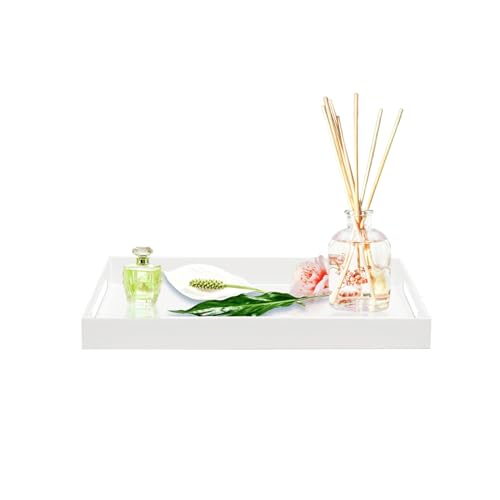 SetGame Acrylic Serving Tray with Handles, Bathroom Desktop Decorative Storage Arylic Trays, Simple Vanity Tray Food Tea Fruit Dinner Snack Tray for Bar Kitchen Party - color: White